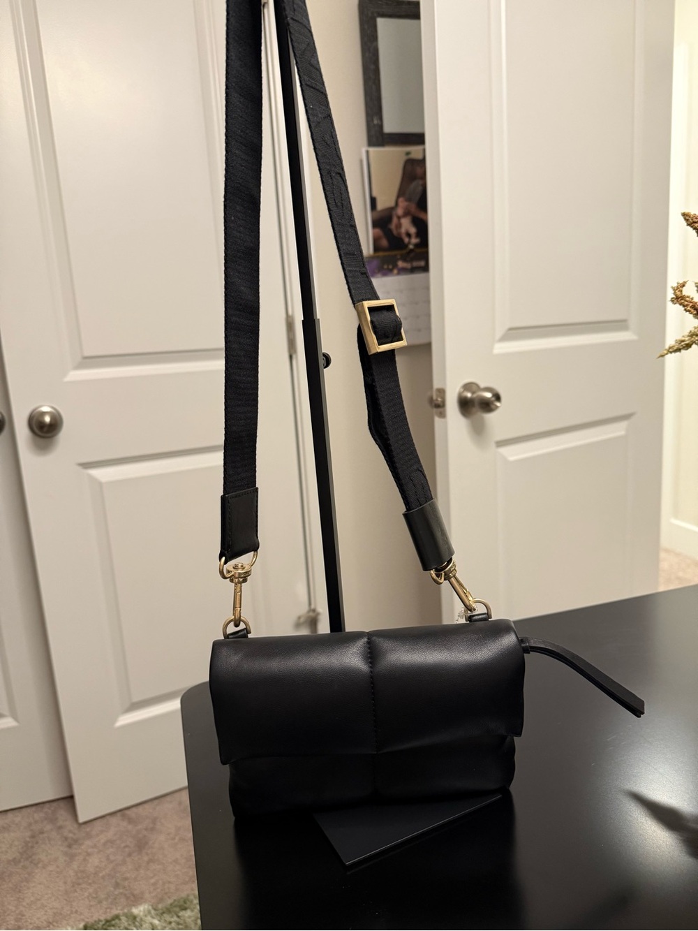 Black Quilted Crossbody Bag with Adjustable Strap All Saints